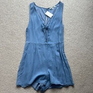 Love Tree Blue Romper with Tie Detail